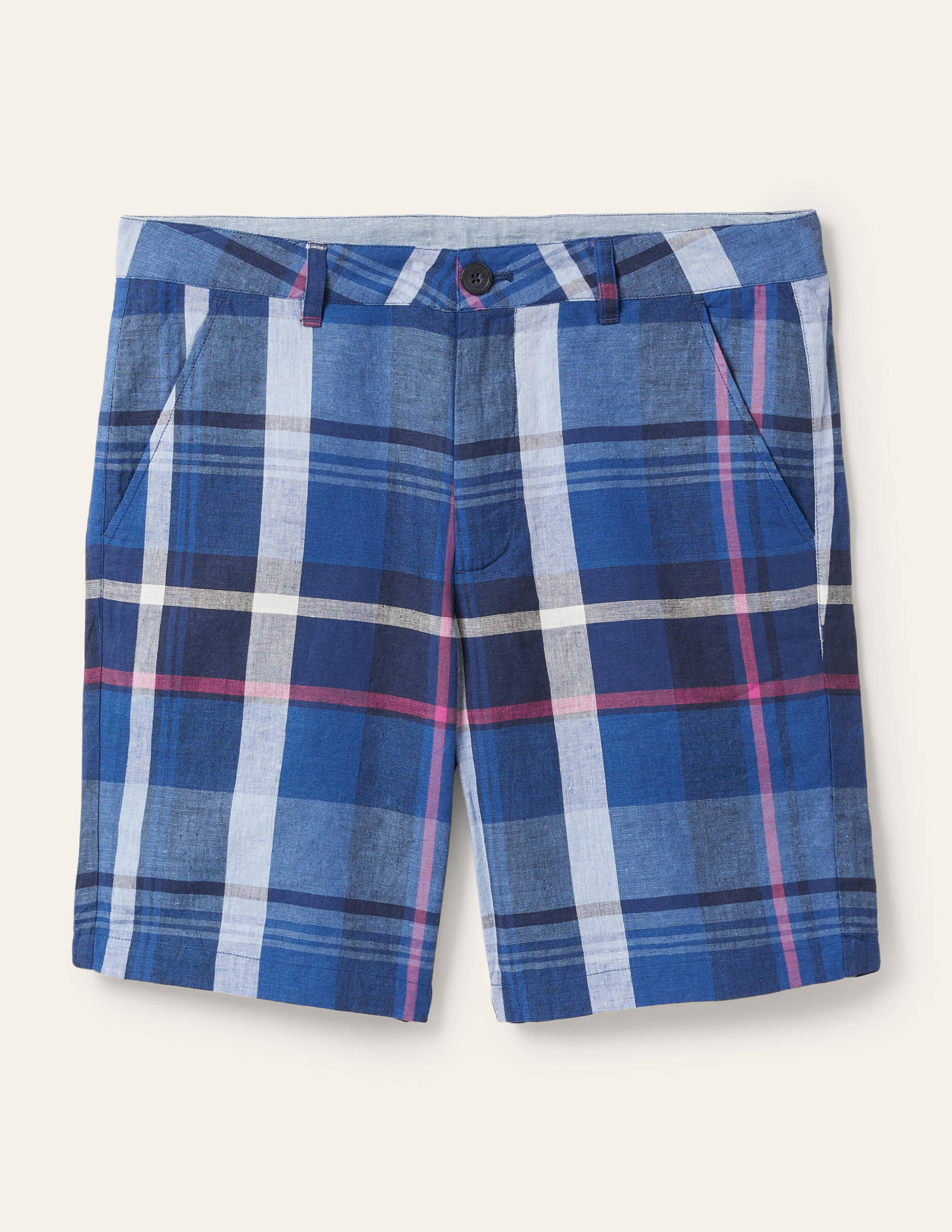 Shorts aus Baumwollleinen-Offiziersblau, Kariert - Image 7