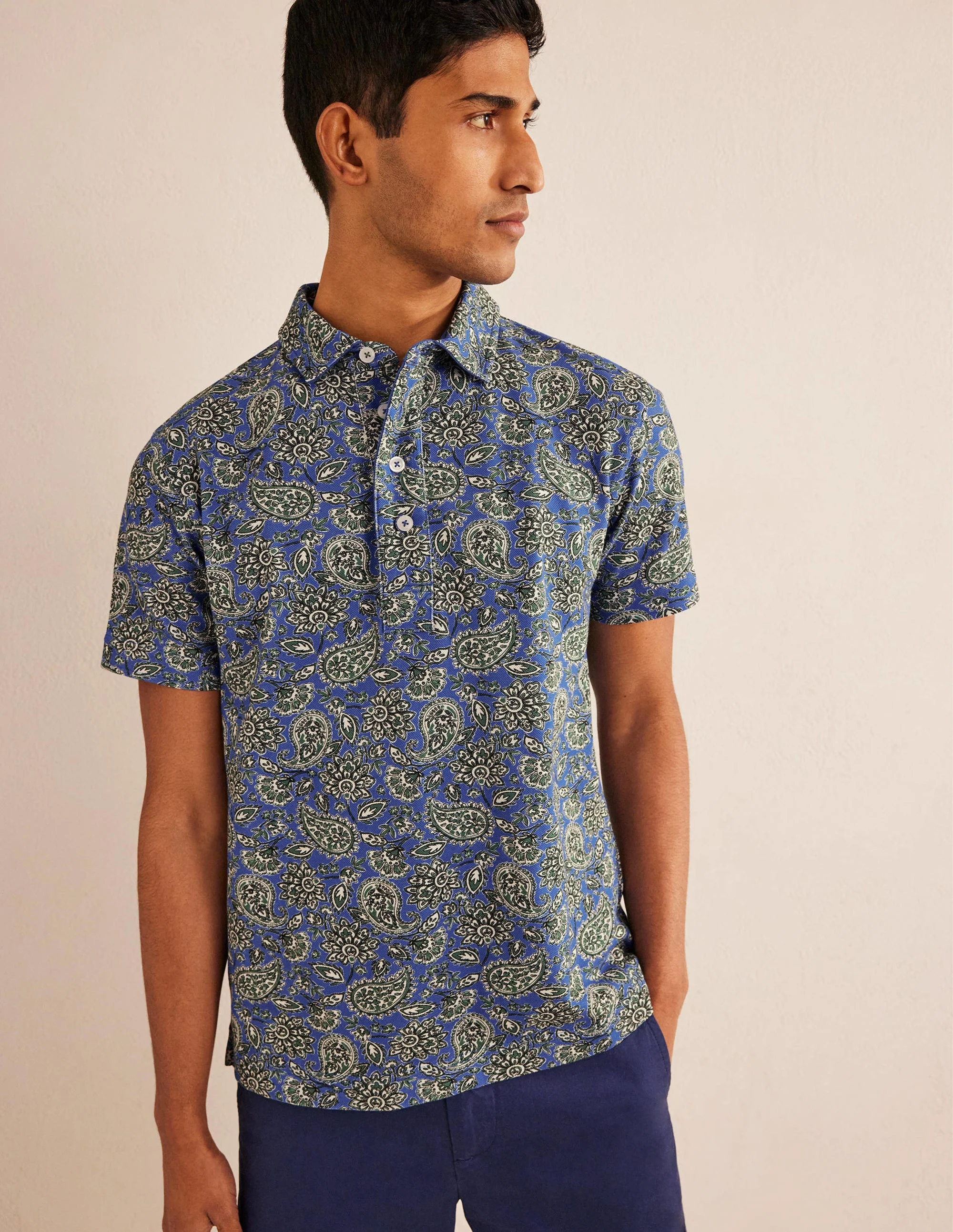 Smartes Piqué-Poloshirt-Blau, Paisleymuster