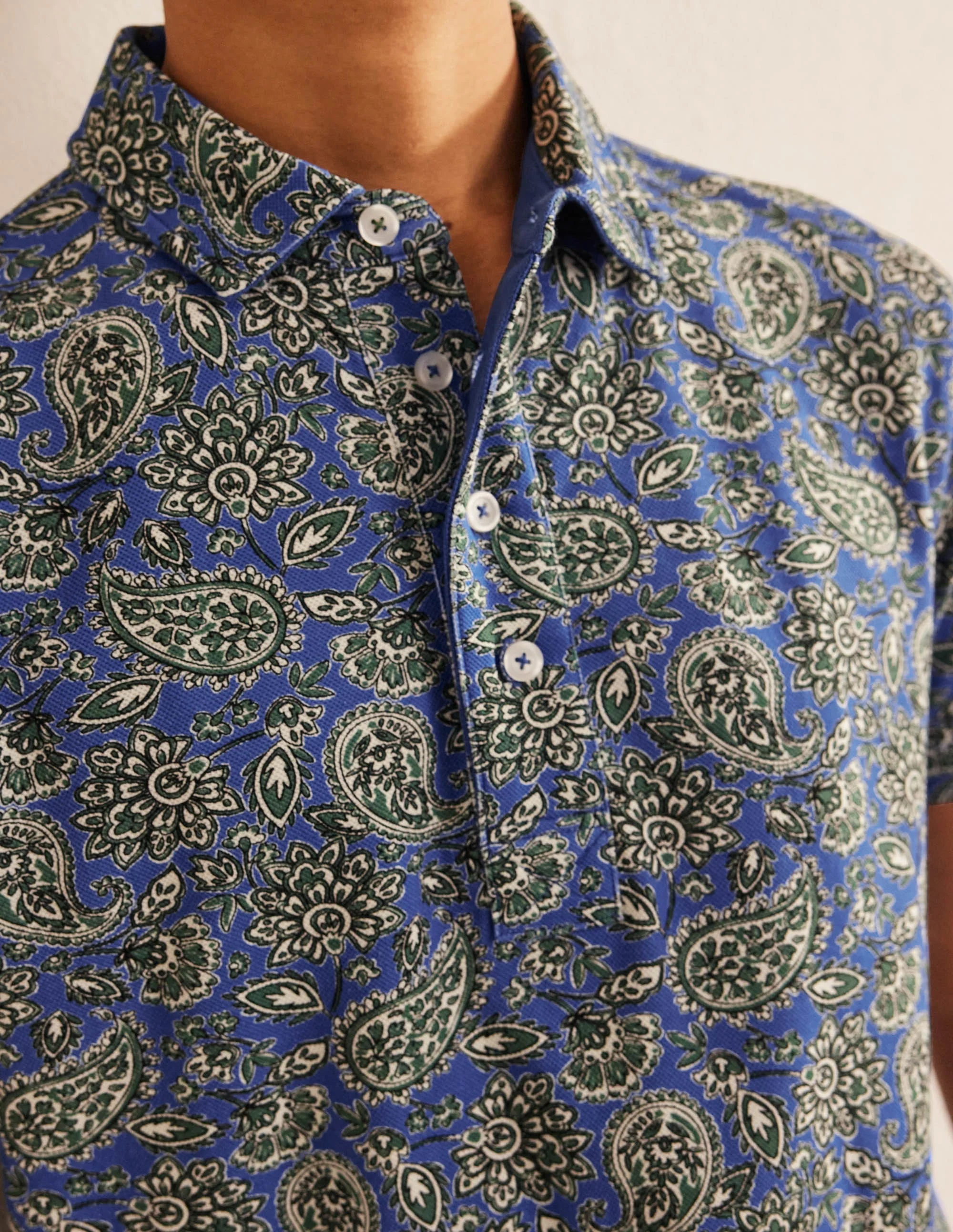 Smartes Piqué-Poloshirt-Blau, Paisleymuster - Image 2