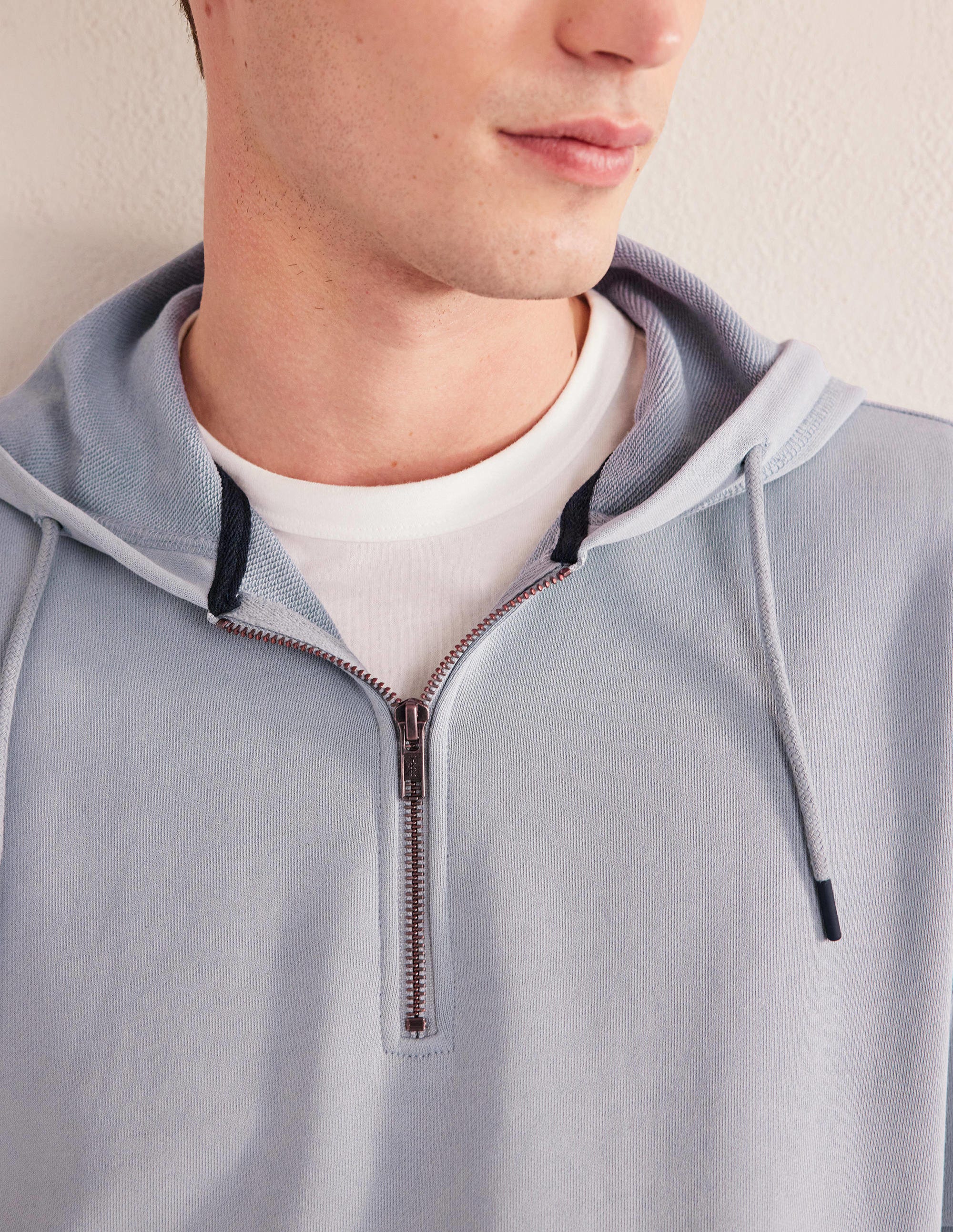 Stückgefärbter Hoodie mit halbem Reißverschluss-Graublau - Image 2