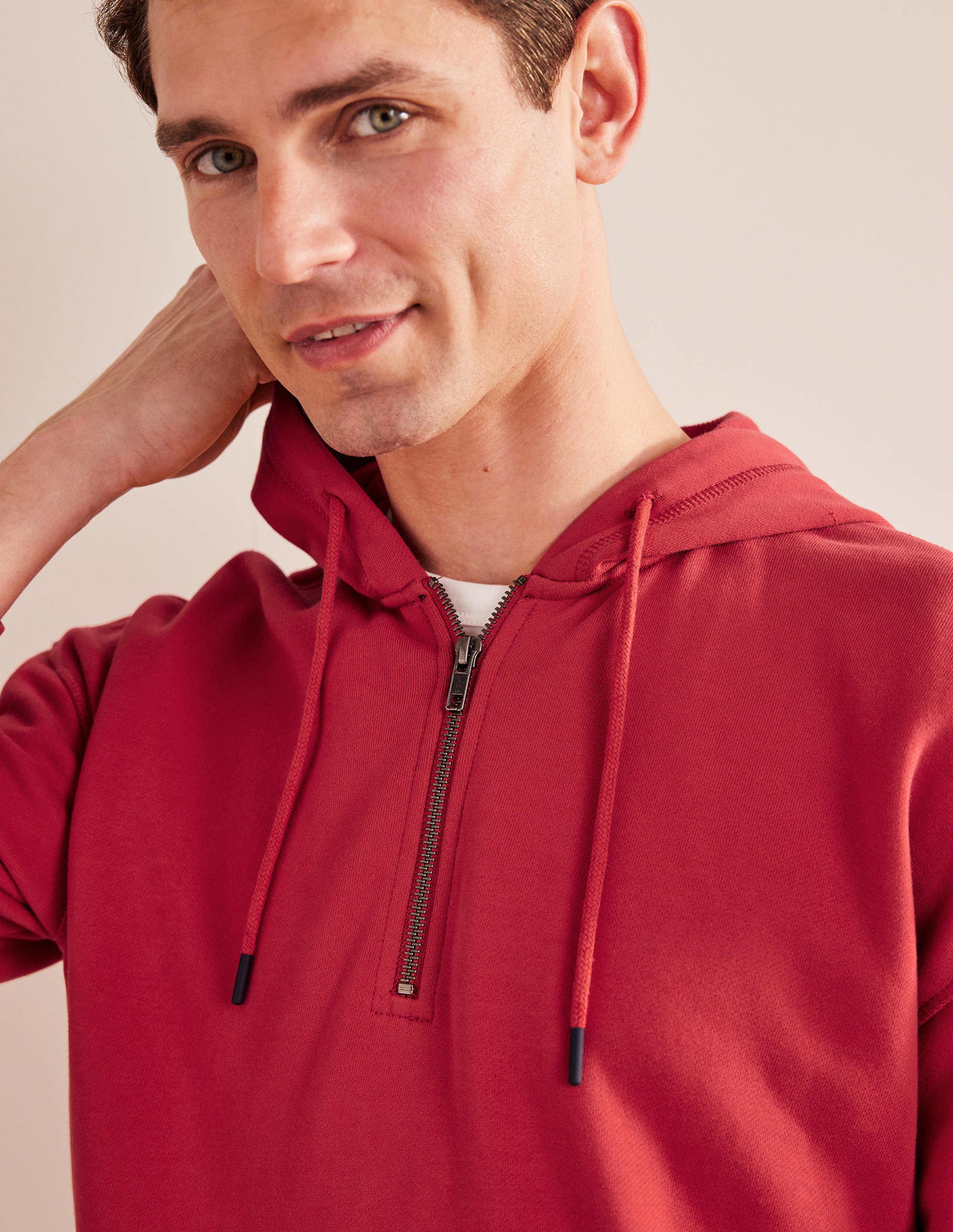 Stückgefärbter Hoodie mit halbem Reißverschluss-Pompeji-Rot - Image 2
