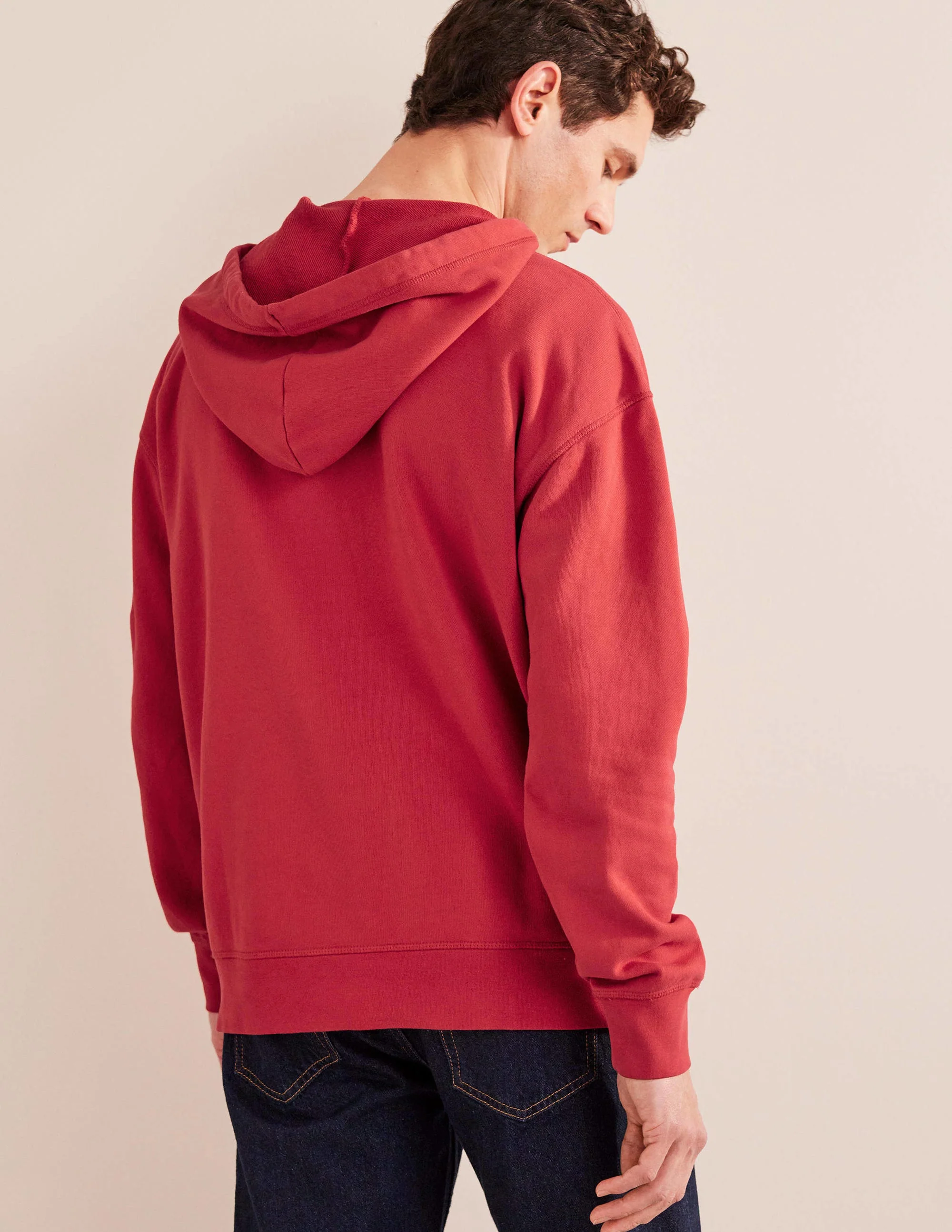 Stückgefärbter Hoodie mit halbem Reißverschluss-Pompeji-Rot - Image 3