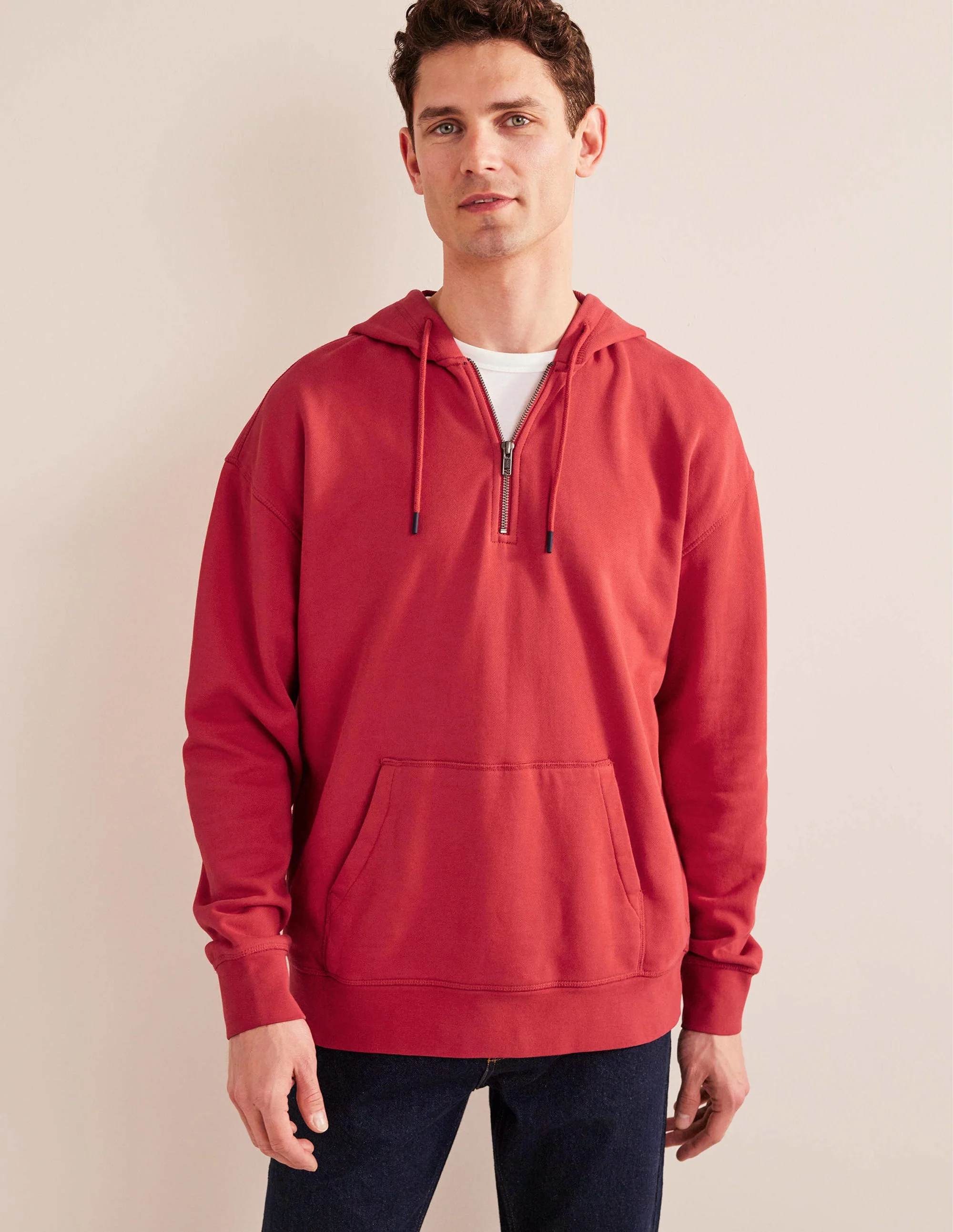 Stückgefärbter Hoodie mit halbem Reißverschluss-Pompeji-Rot - Image 4
