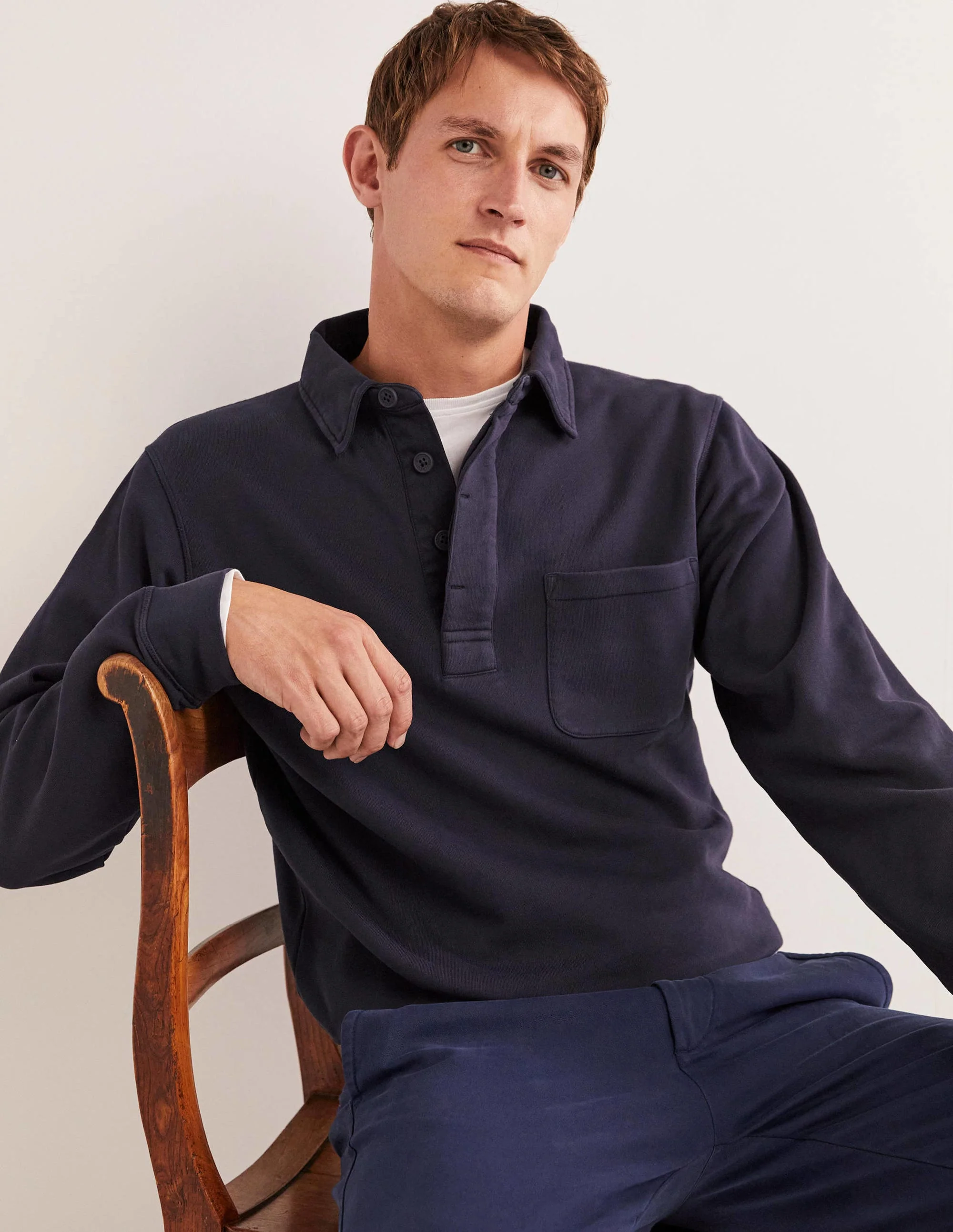 Sweatshirt mit Knopfleiste-Marineblau - Image 2