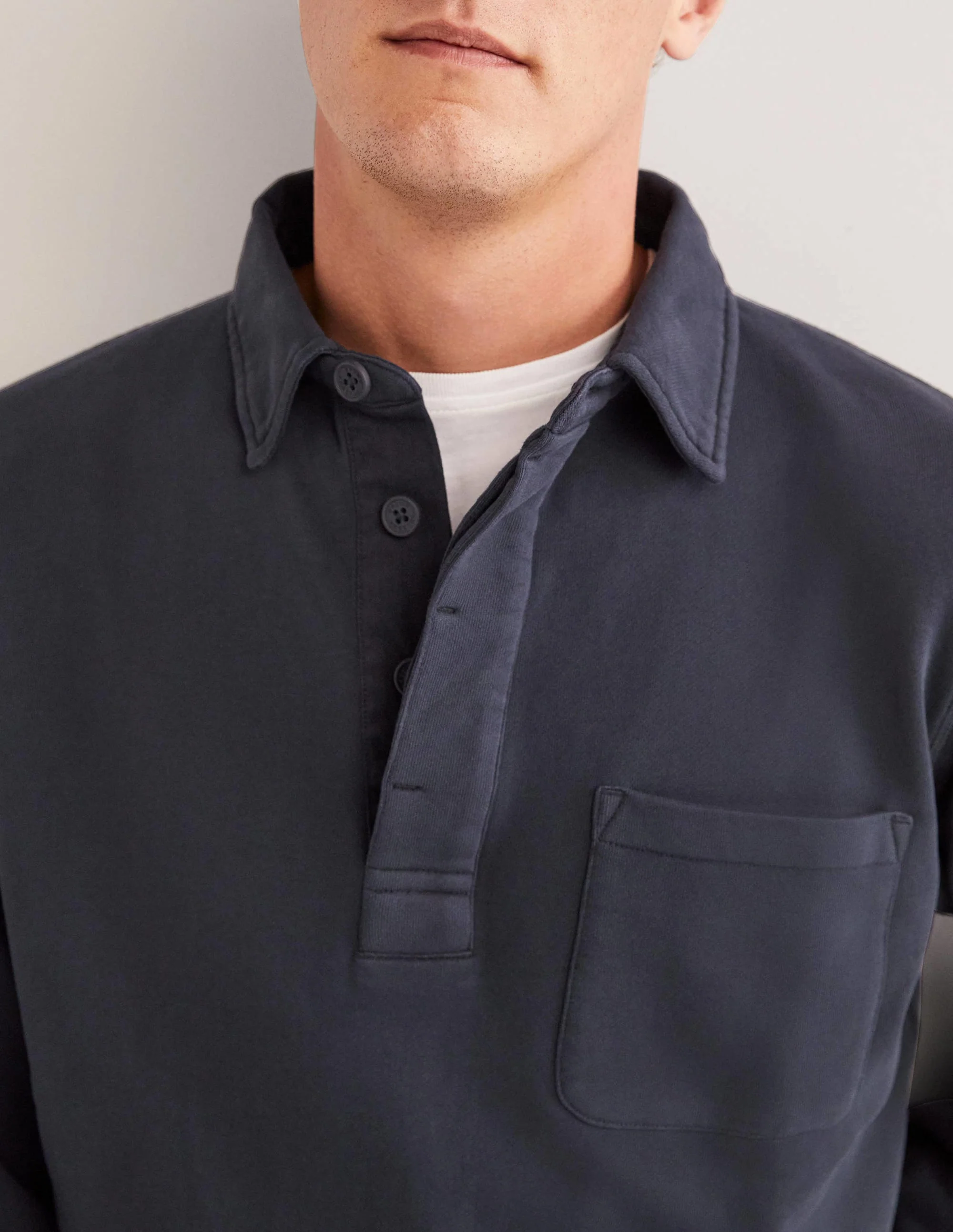 Sweatshirt mit Knopfleiste-Marineblau - Image 3