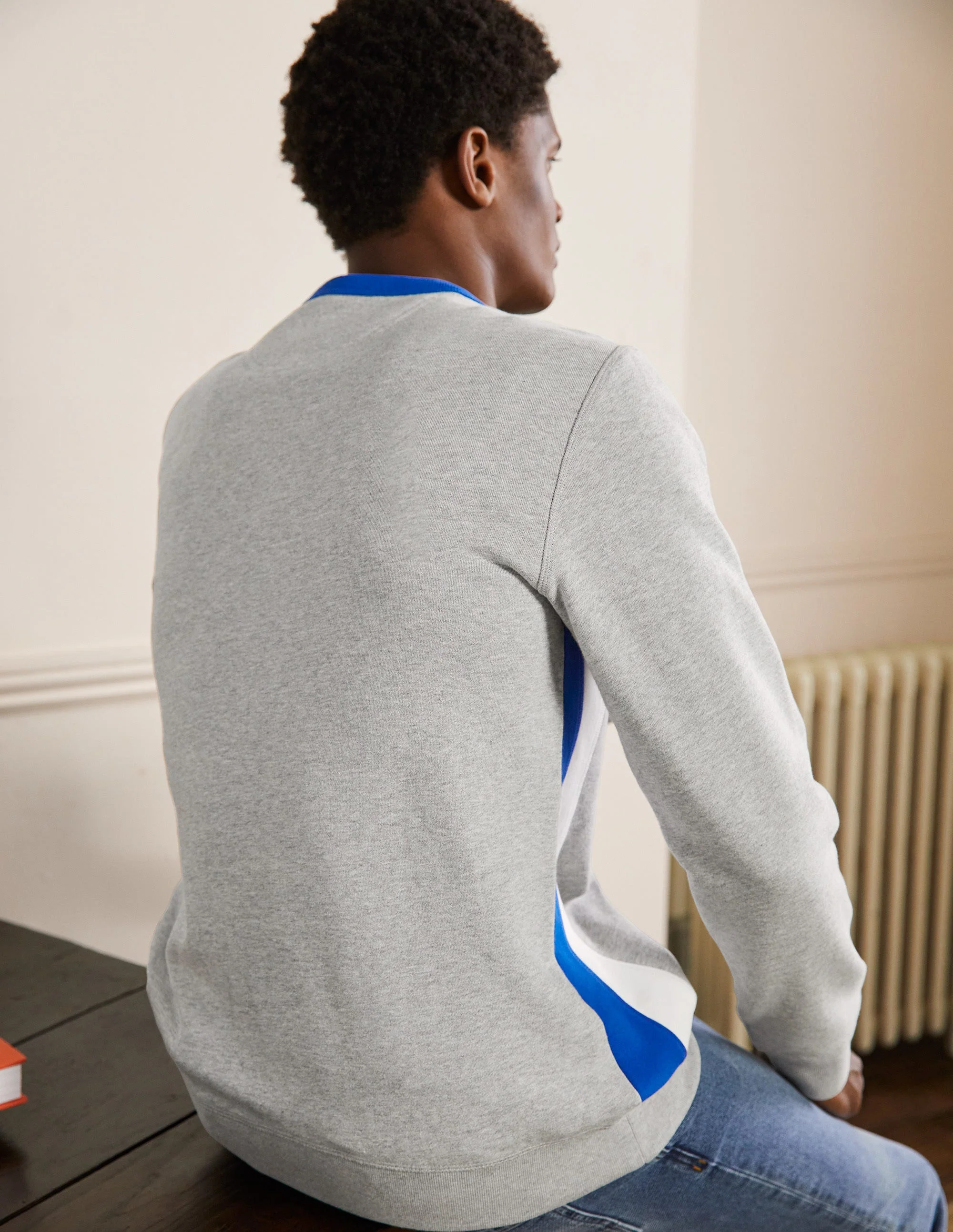 Sweatshirt mit Seitenstreifen-Grau Meliert/Blau, Seitenstreifen - Image 3