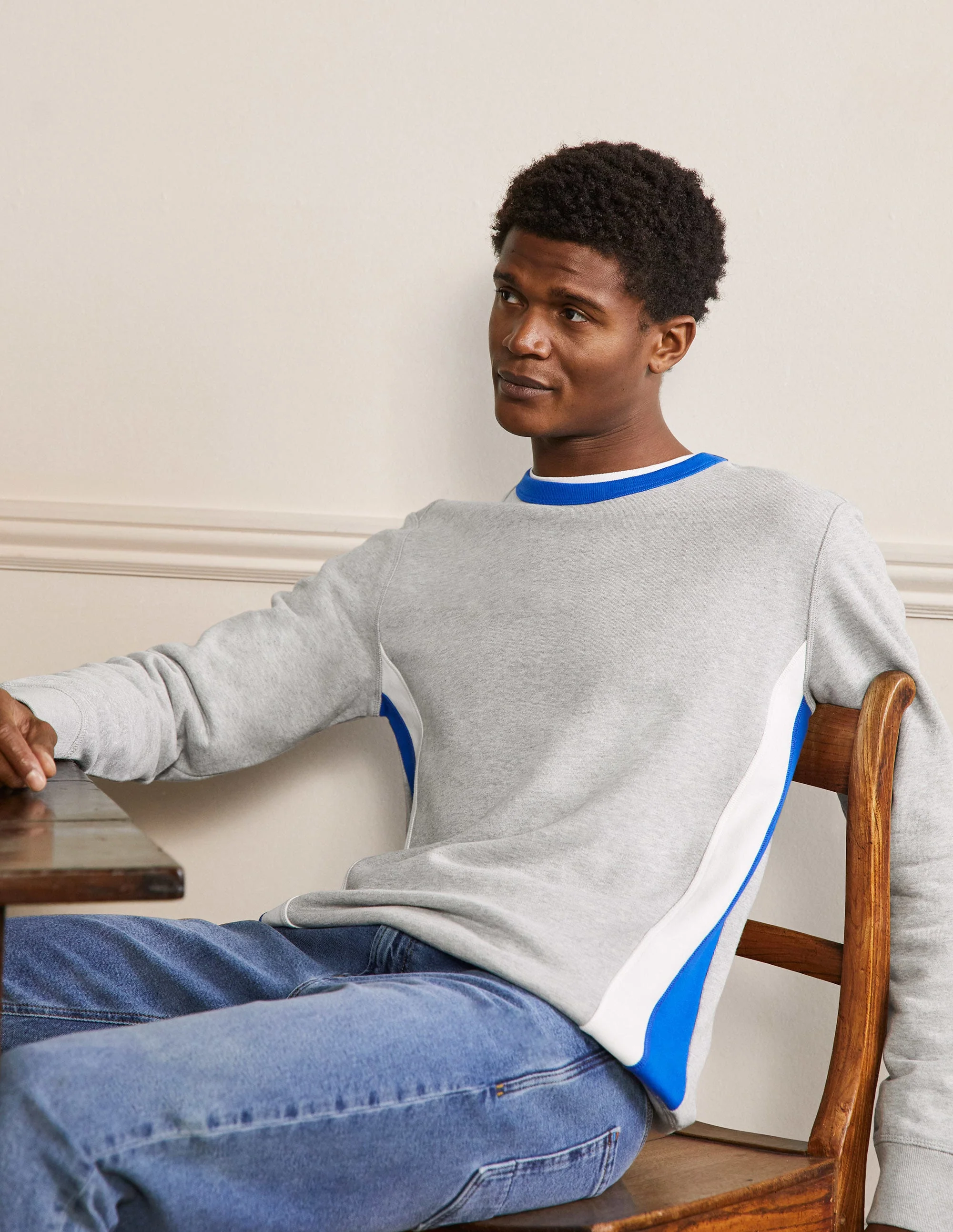 Sweatshirt mit Seitenstreifen-Grau Meliert/Blau, Seitenstreifen - Image 4