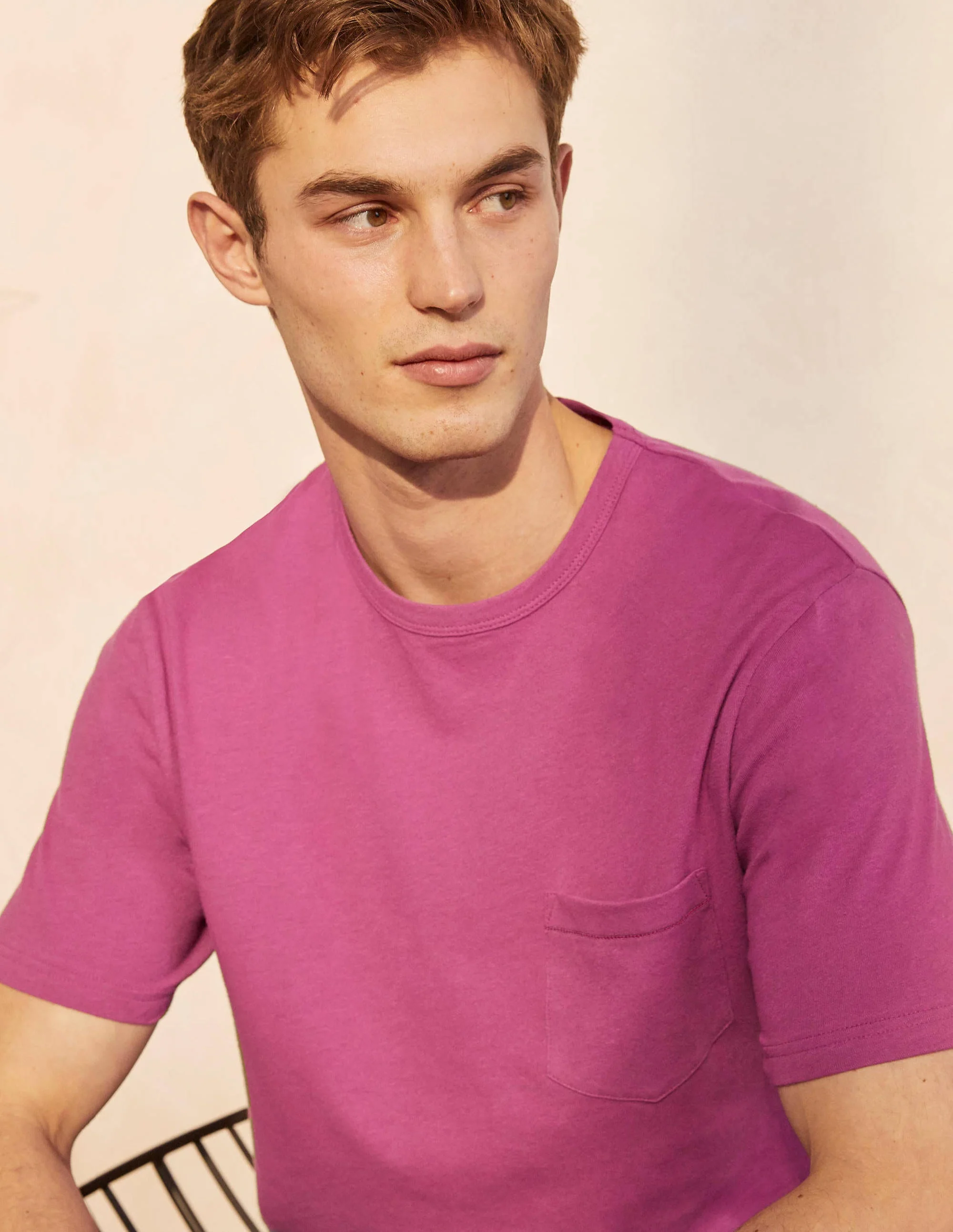 T-Shirt aus Leinenmischgewebe-Dahlien-Violett/Fliederrosa