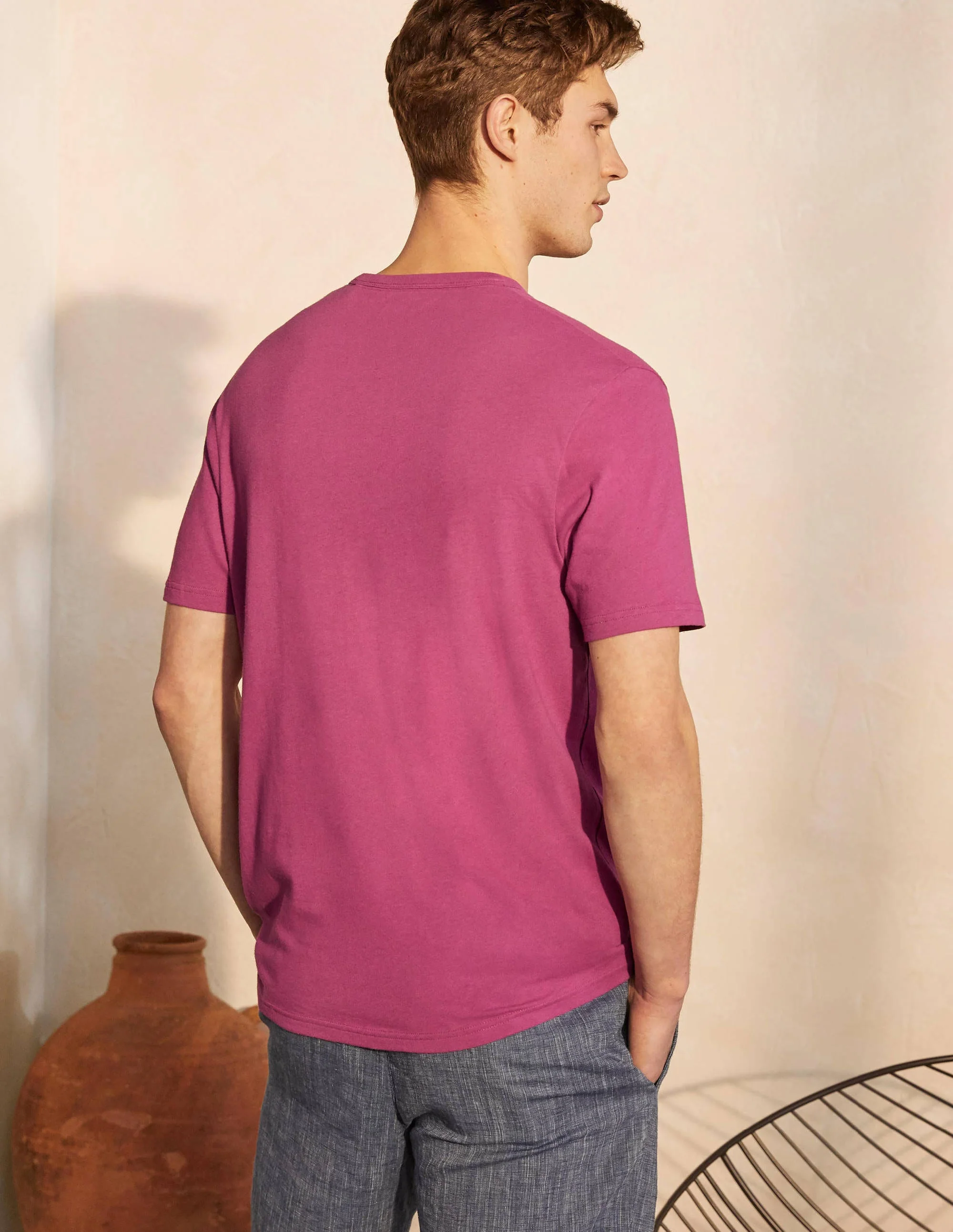 T-Shirt aus Leinenmischgewebe-Dahlien-Violett/Fliederrosa - Image 3