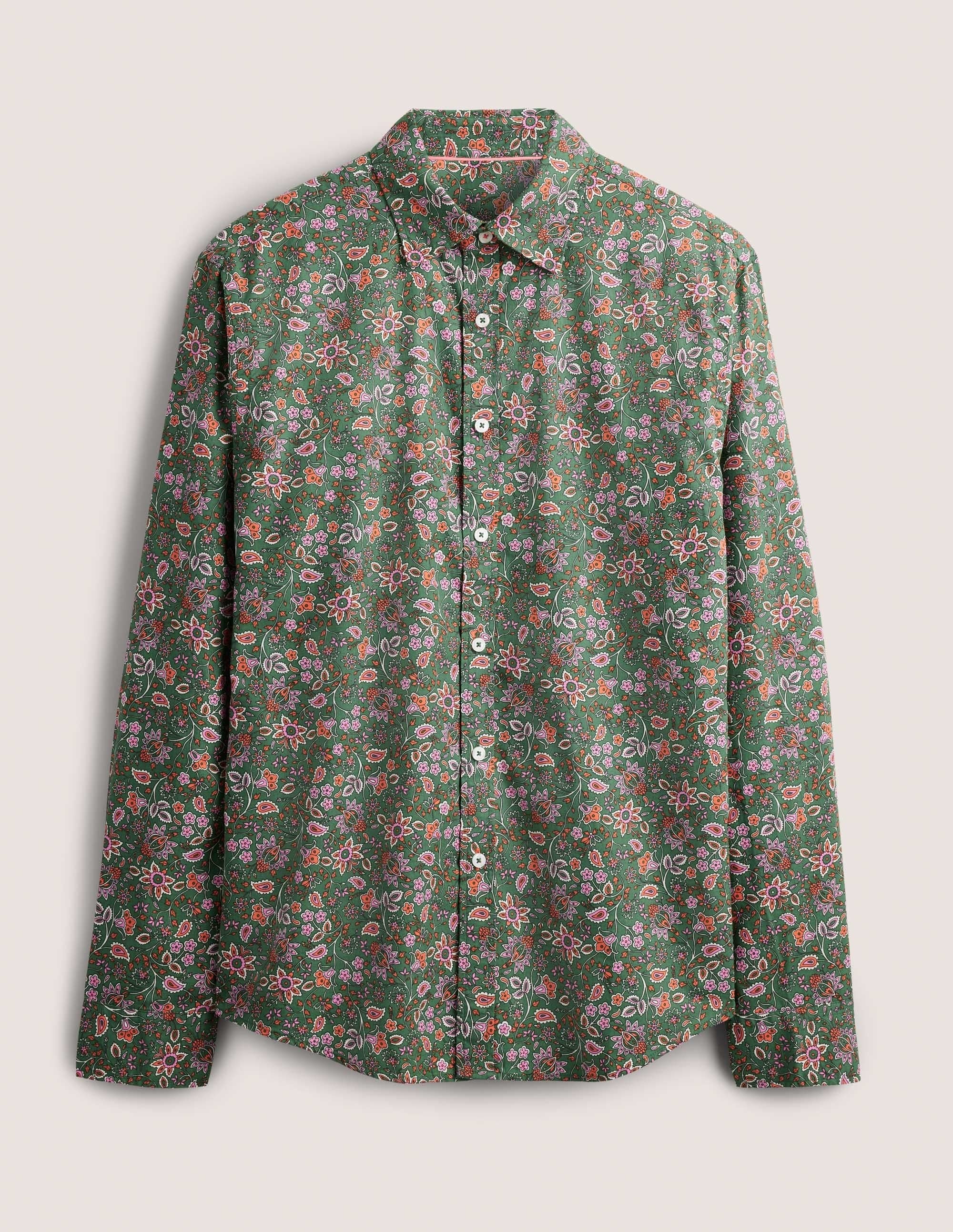 Twill-Hemd mit Cutaway-Kragen-Ackerbohnengrün, Florales Paisleymuster