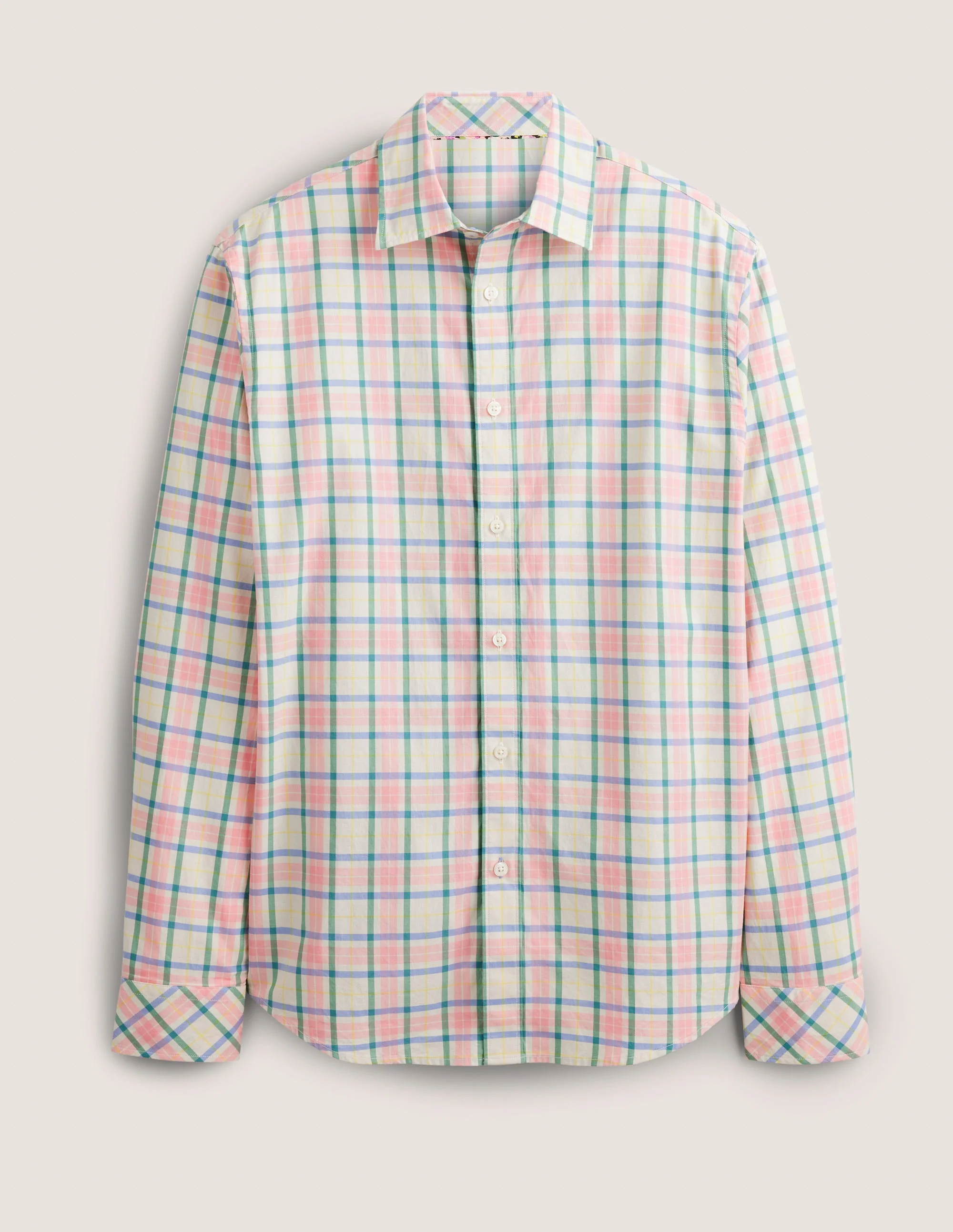 Twill-Hemd mit Cutaway-Kragen-Ecru/Cameo-Rosa, Kariert