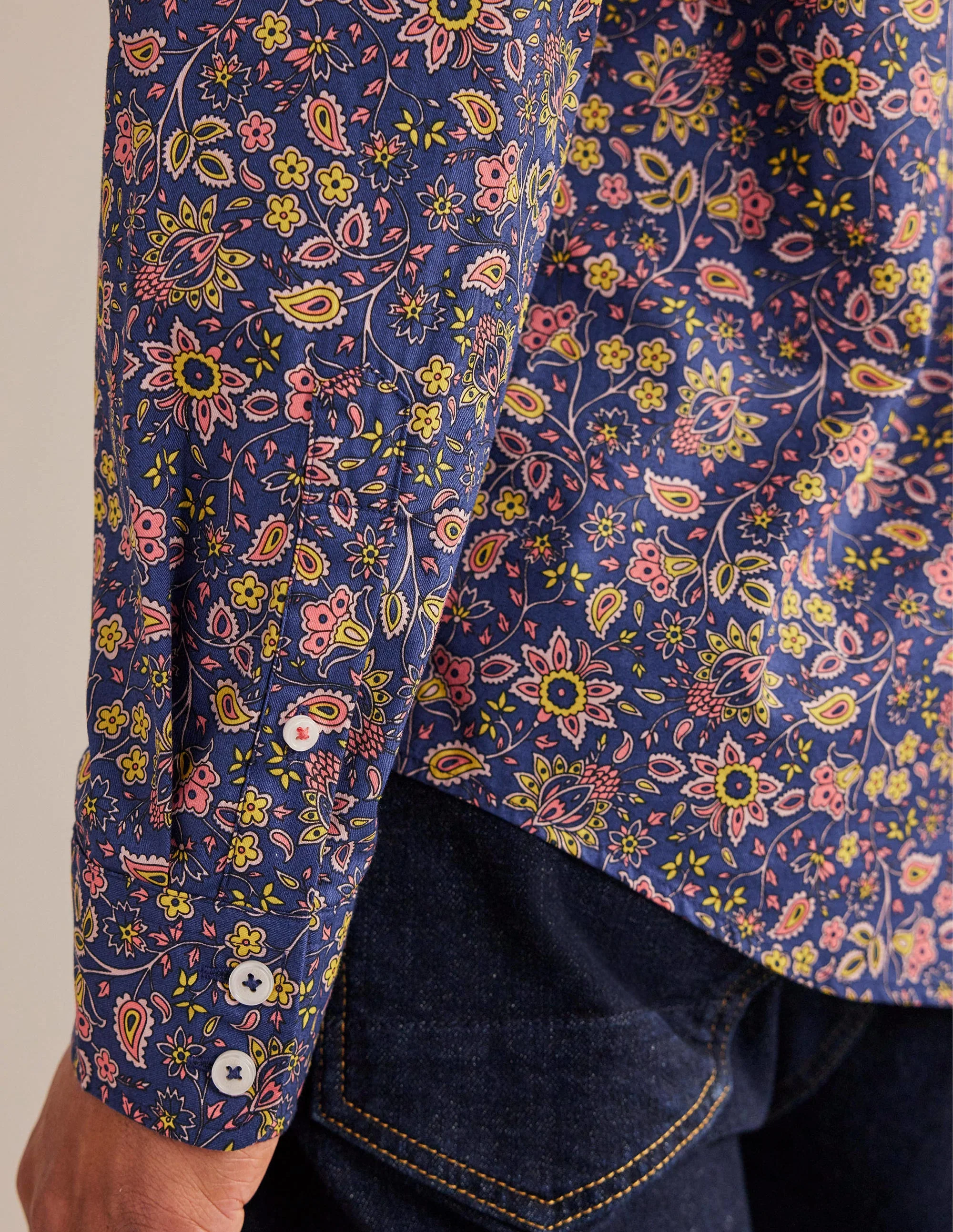 Twill-Hemd mit Cutaway-Kragen-Pfirsichrosa, Florales Paisleymuster - Image 4