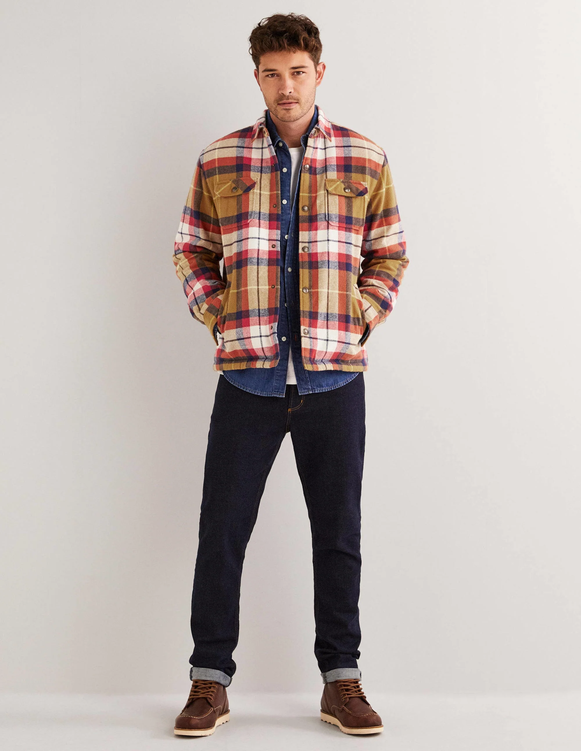 Überhemd mit Sherpafutter-Kamelbraun/Rot, Kariert - Image 4