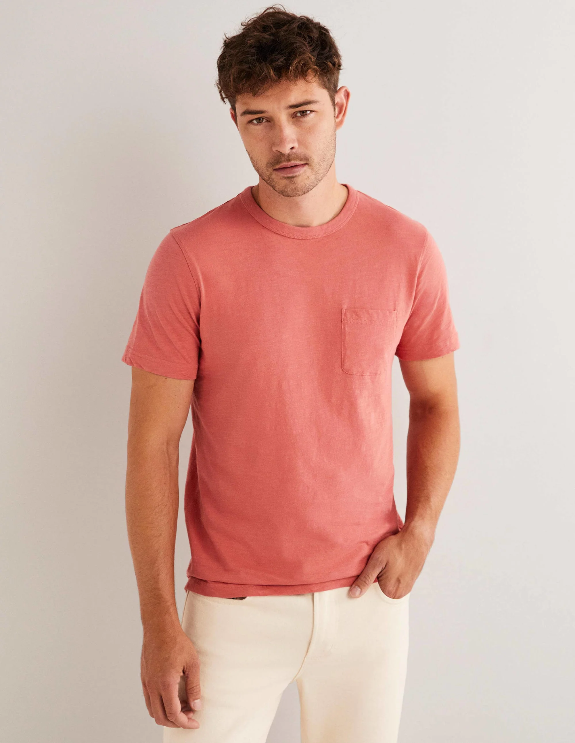 Vorgewaschenes Flammgarn-T-Shirt-Faded Rose Red