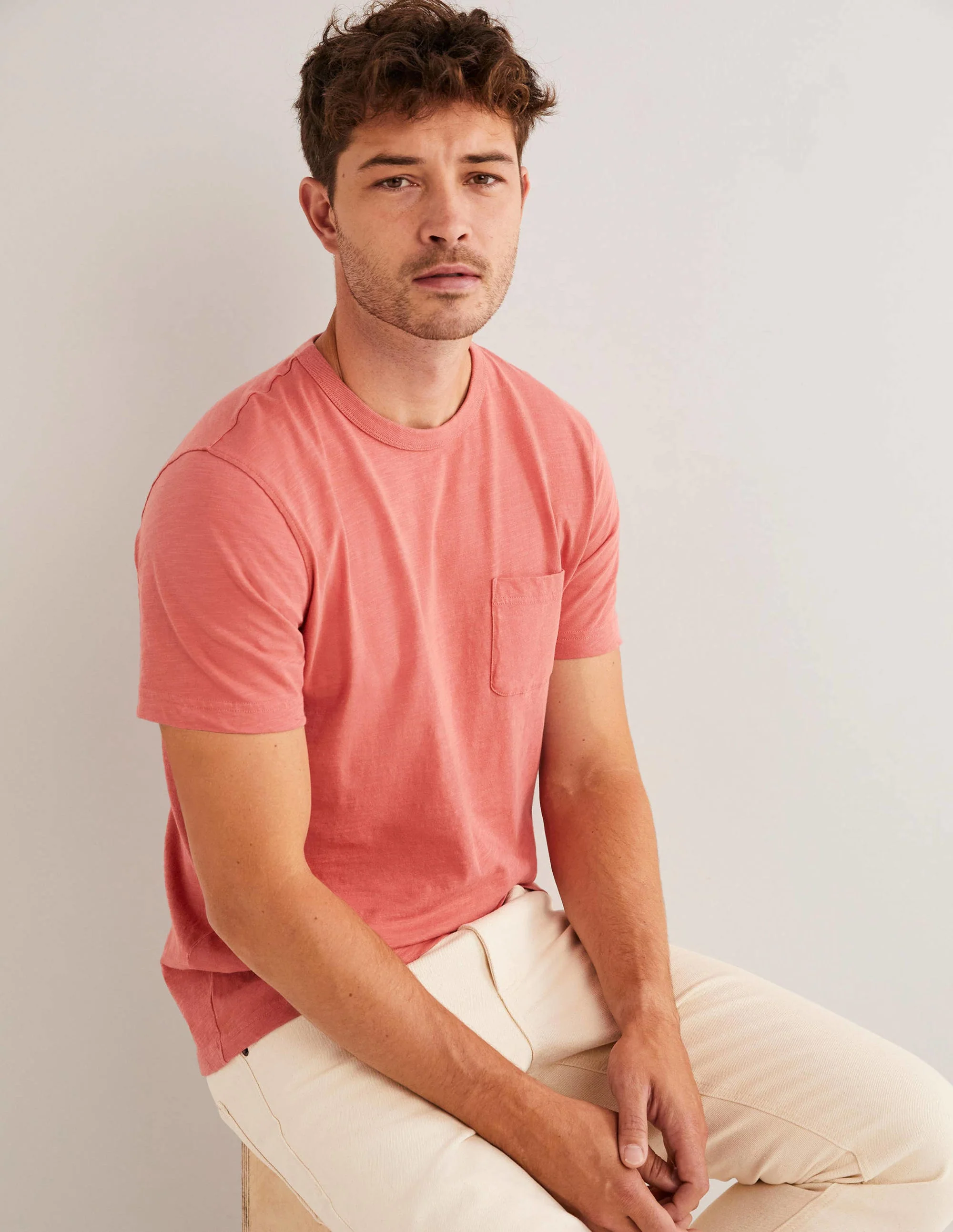 Vorgewaschenes Flammgarn-T-Shirt-Faded Rose Red - Image 4
