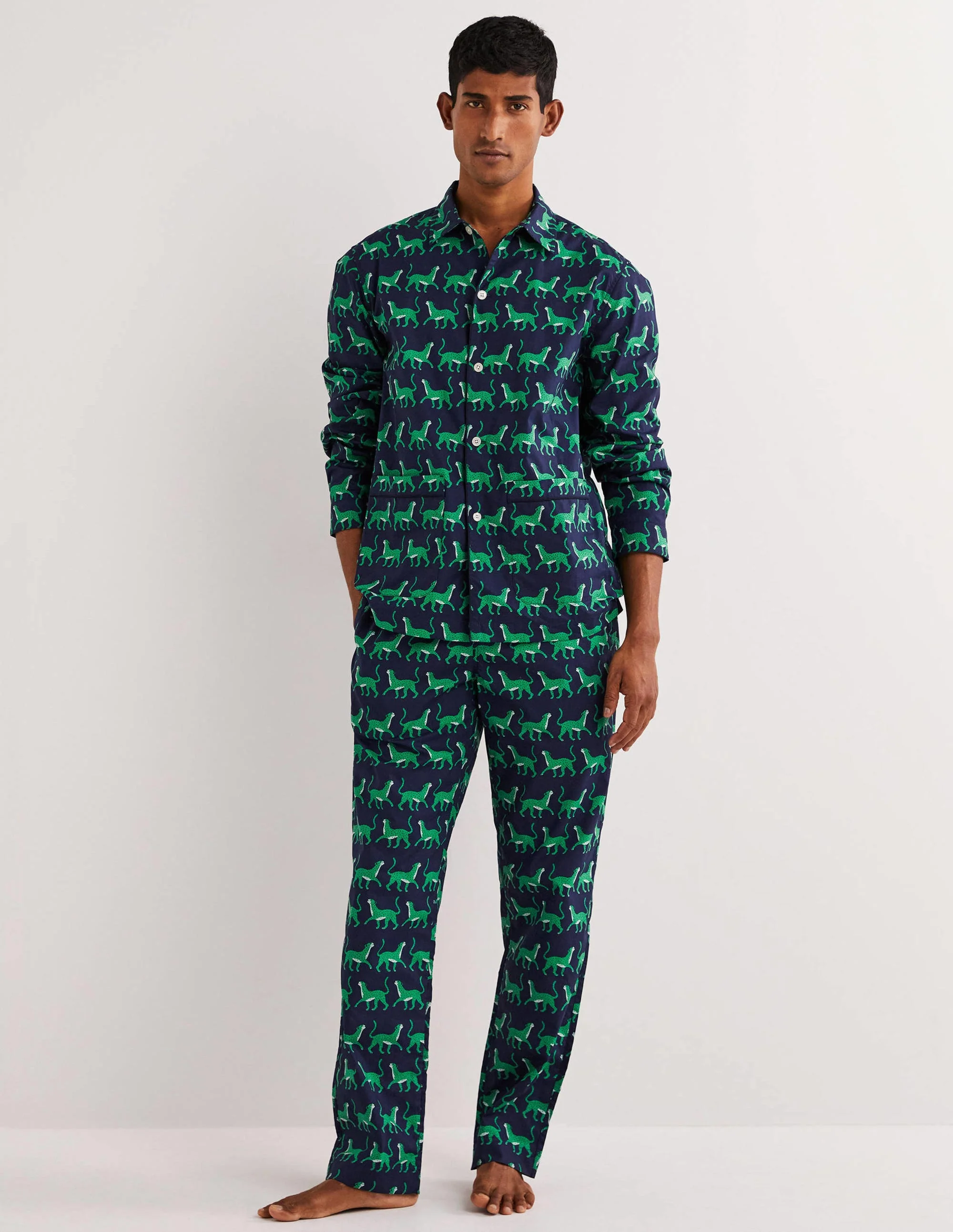 Web-Schlafanzug-Set-Navy, Leopardenmuster