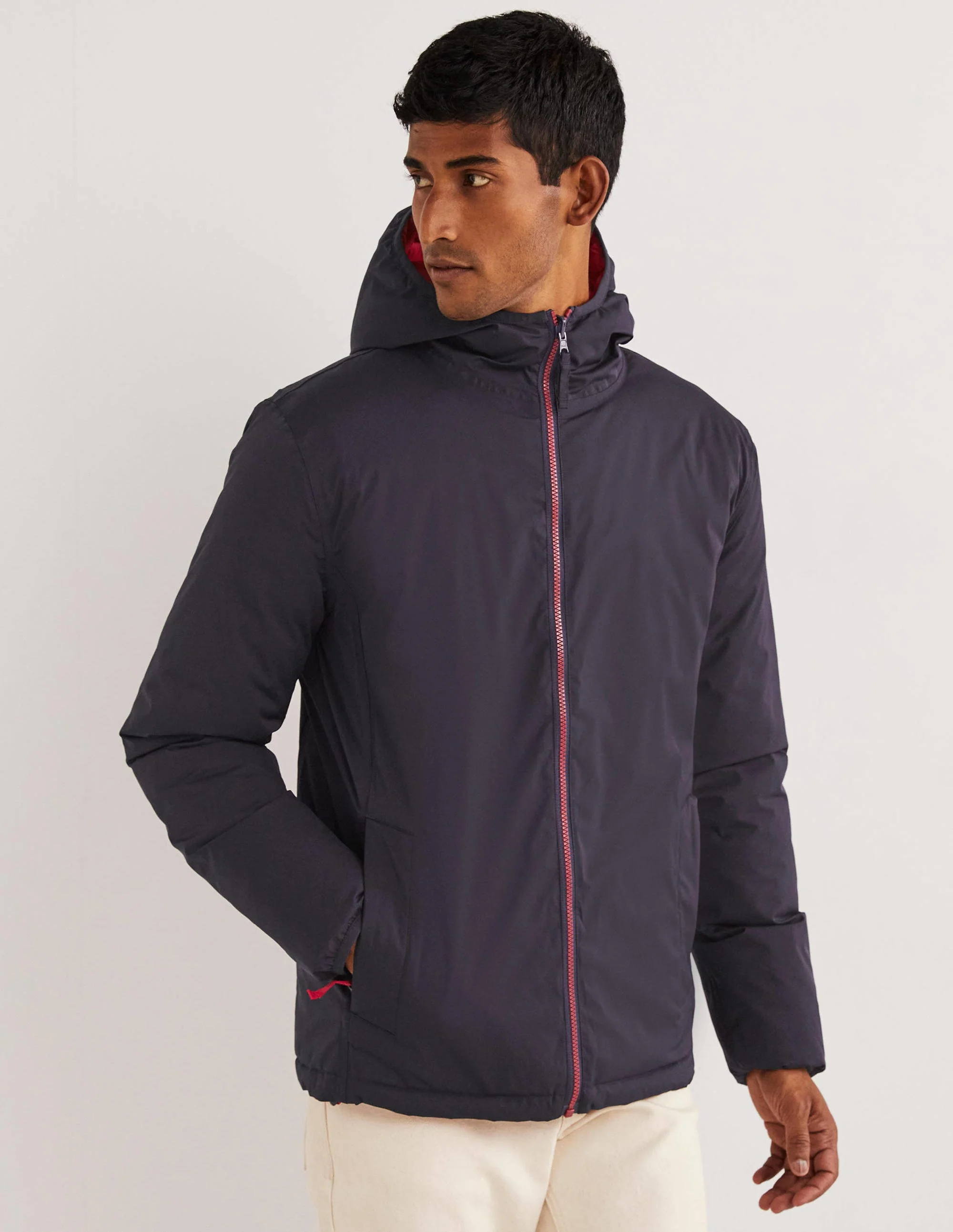 Wendbare wattierte Jacke-Navy/Rot