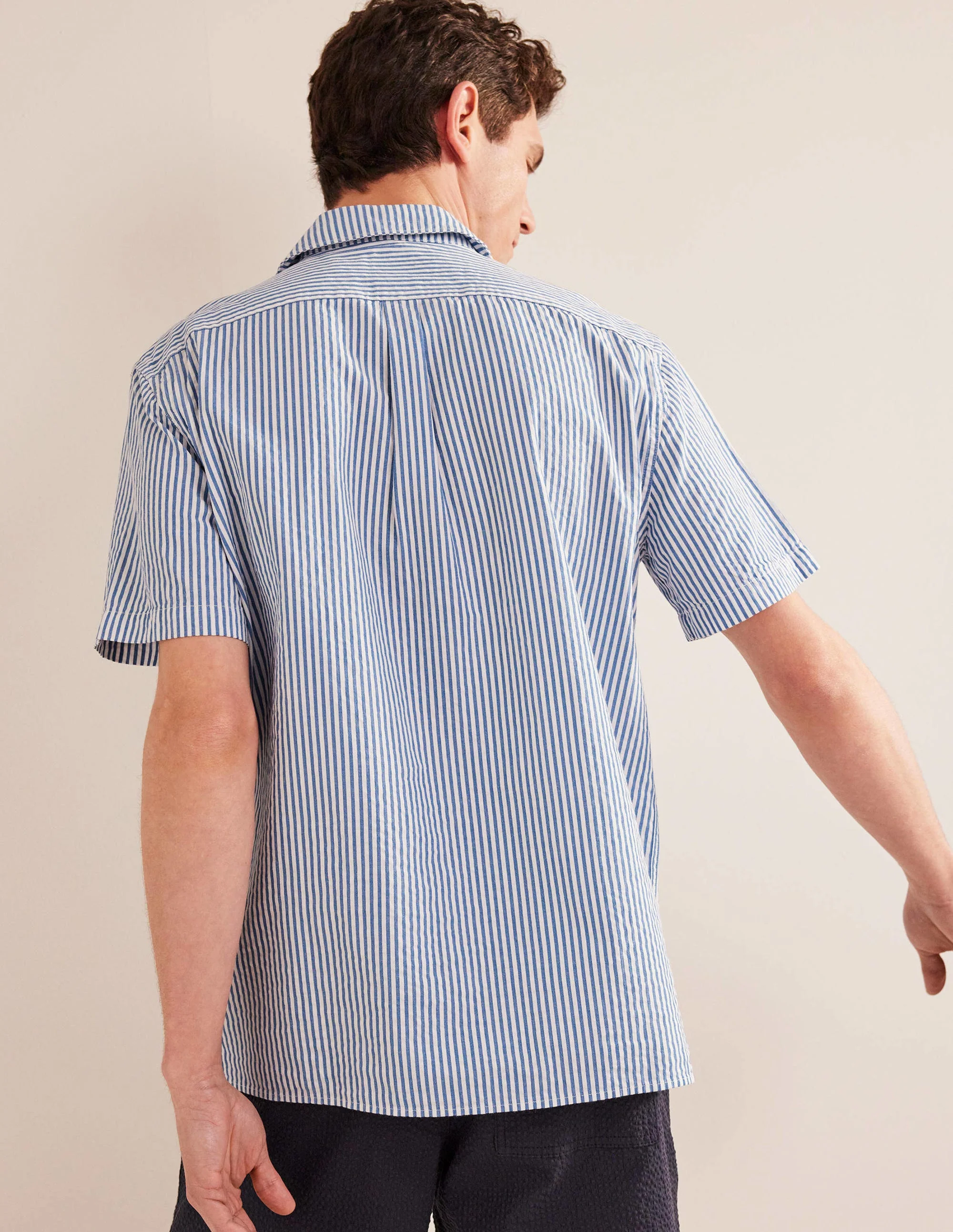 Strukturiertes Hemd mit Revers-Chinesisches Blau/Naturweiß, Gestreift - Image 3